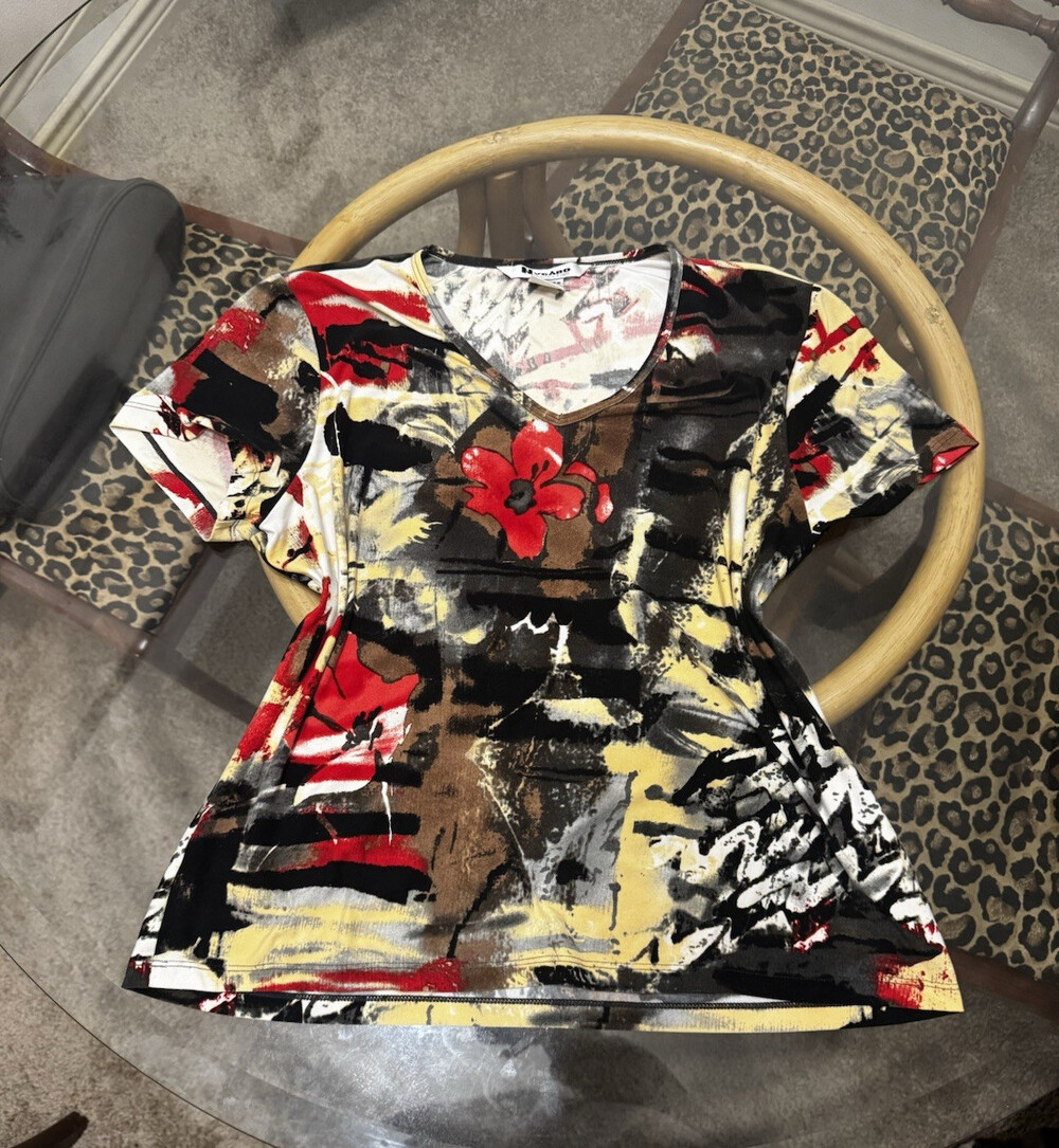 Nygard Collection Petites L 14-16 Tunic Blouse Multicolor Floral Short Sleeve